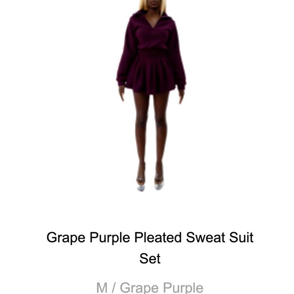 Grape Purple Pleated Sweatsuit Set - Picture 1 of 2